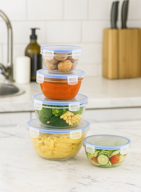 Refrigerator Container Set of 5 Pieces with Lid for Food Storage, Airtight and Locking