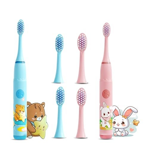 US1984 Sonic Electric Toothbrush for Kids with 4 Modes, 3 Brush Heads & Rechargeable Battery, Ultra Soft Nylon Bristles, IPX7 Waterproof, Electric Power Tooth brush (Blue & Pink) - Image 1
