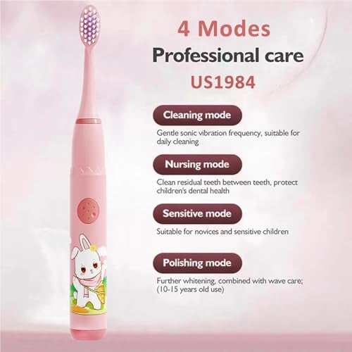 US1984 Sonic Electric Toothbrush for Kids with 4 Modes, 3 Brush Heads & Rechargeable Battery, Ultra Soft Nylon Bristles, IPX7 Waterproof, Electric Power Tooth brush (Blue & Pink) - Image 5