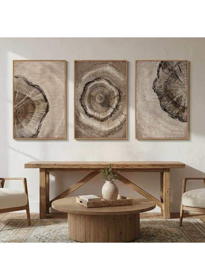Cuspin Framed Neutral Tree Ring Wall Art for Living Room, Large 3 Piece Vintage Nature Wood Stump Canvas Artwork for Walls, Rustic Tree Ring Paintings Prints for Bedroom Hallway Office Wall Decor, 24x36 Inch - Image 4