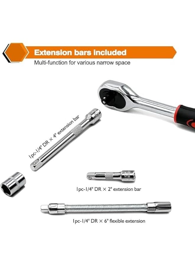 Generic 46pcs Car Repair Tool Kit,1/4 inch Drive Socket Ratchet Wrench Set,Ratchet Torque Wrench,Spanner,Screwdriver,Socket Set Combo - Perfect For Bicycle & Auto Repairing,with Storage Case (Red)  - Image 4