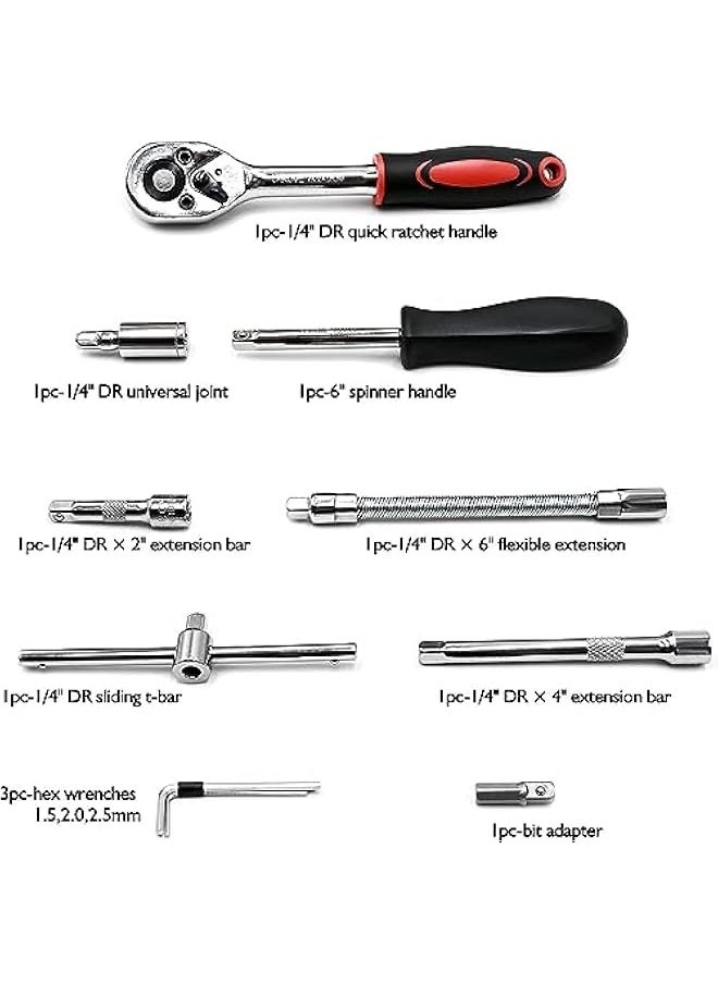 Generic 46pcs Car Repair Tool Kit,1/4 inch Drive Socket Ratchet Wrench Set,Ratchet Torque Wrench,Spanner,Screwdriver,Socket Set Combo - Perfect For Bicycle & Auto Repairing,with Storage Case (Red)  - Image 3