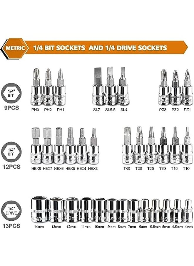 Generic 46pcs Car Repair Tool Kit,1/4 inch Drive Socket Ratchet Wrench Set,Ratchet Torque Wrench,Spanner,Screwdriver,Socket Set Combo - Perfect For Bicycle & Auto Repairing,with Storage Case (Red)  - Image 2