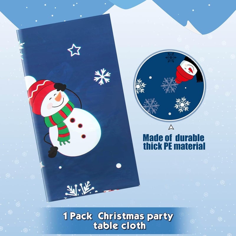 Irenare غطاء طاولة عيد الميلاد رجل الثلج 1 قطعة زينة حفلة عيد الميلاد غطاء طاولة بلاستيكي رقاقات الثلج غطاء طاولة رجل الثلج لعيد الميلاد لعطلة عيد الميلاد زينة حفلة عيد الميلاد 54 × 108 بوصة أزرق - Image 3