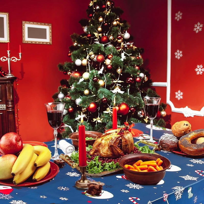 Irenare غطاء طاولة عيد الميلاد رجل الثلج 1 قطعة زينة حفلة عيد الميلاد غطاء طاولة بلاستيكي رقاقات الثلج غطاء طاولة رجل الثلج لعيد الميلاد لعطلة عيد الميلاد زينة حفلة عيد الميلاد 54 × 108 بوصة أزرق - Image 5