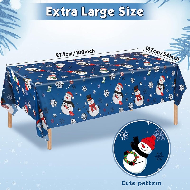 Irenare غطاء طاولة عيد الميلاد رجل الثلج 1 قطعة زينة حفلة عيد الميلاد غطاء طاولة بلاستيكي رقاقات الثلج غطاء طاولة رجل الثلج لعيد الميلاد لعطلة عيد الميلاد زينة حفلة عيد الميلاد 54 × 108 بوصة أزرق - Image 2