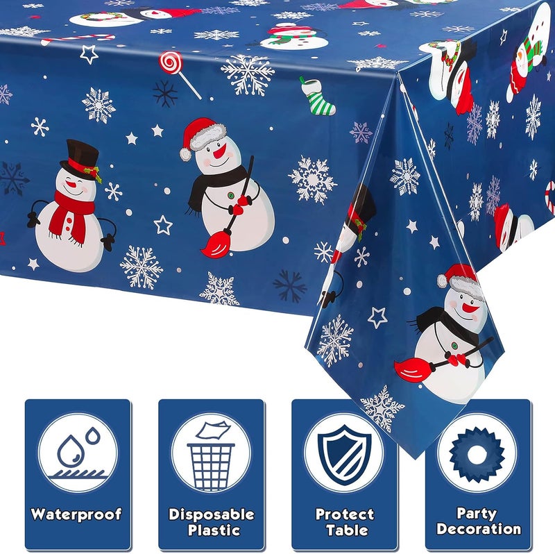 Irenare غطاء طاولة عيد الميلاد رجل الثلج 1 قطعة زينة حفلة عيد الميلاد غطاء طاولة بلاستيكي رقاقات الثلج غطاء طاولة رجل الثلج لعيد الميلاد لعطلة عيد الميلاد زينة حفلة عيد الميلاد 54 × 108 بوصة أزرق - Image 4