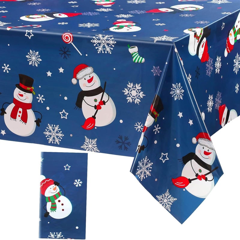 Irenare غطاء طاولة عيد الميلاد رجل الثلج 1 قطعة زينة حفلة عيد الميلاد غطاء طاولة بلاستيكي رقاقات الثلج غطاء طاولة رجل الثلج لعيد الميلاد لعطلة عيد الميلاد زينة حفلة عيد الميلاد 54 × 108 بوصة أزرق - Image 1