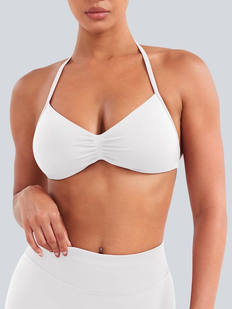 VOYJOY Impact Strappy Sports Bra Adjustable Padded Workout Gym Yoga Bra Crop Top for Women White - Image 3