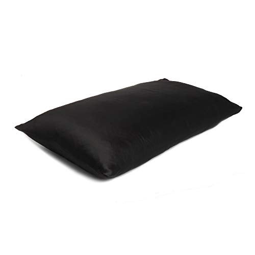 Oussum Satin Silk Pillowcase Cover Soft and Comfortable Hair & Skin Envelop Closure Home Decor Single Pcs with Free Scrunchie (Black, Lumbar Size (16"x24") - Image 3