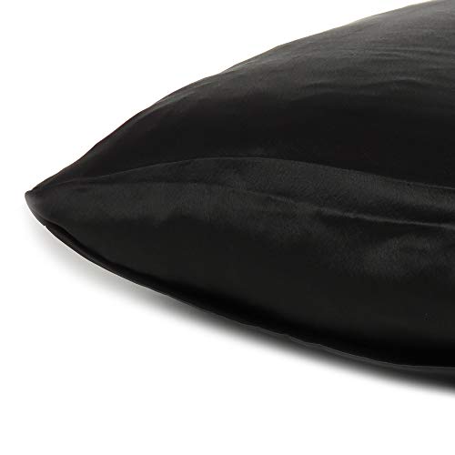 Oussum Satin Silk Pillowcase Cover Soft and Comfortable Hair & Skin Envelop Closure Home Decor Single Pcs with Free Scrunchie (Black, Lumbar Size (16"x24") - Image 4