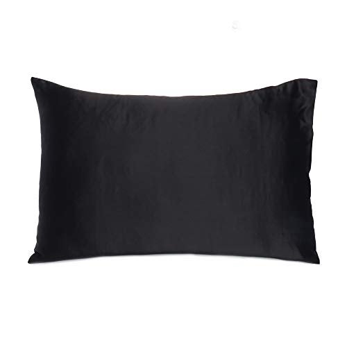 Oussum Satin Silk Pillowcase Cover Soft and Comfortable Hair & Skin Envelop Closure Home Decor Single Pcs with Free Scrunchie (Black, Lumbar Size (16"x24") - Image 2