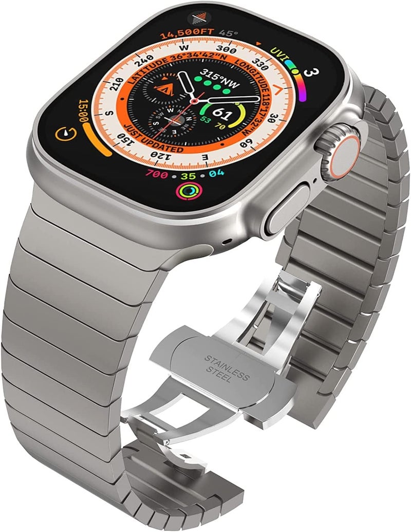 PEFKO PSS36 Hybrid Stainless Steel Watch Bands Compatible With Apple iWatch Series 8 Ultra (49mm) | iWatch Series 8 / 7 (45mm) | Series SE2 / 6 / SE / 5 / 4 (44mm) | Series 3 / 2 / 1 (42mm) | Strap Perfect For Casual For Men | Women | Unisex ([ ROLX ] SILVER) - Image 3