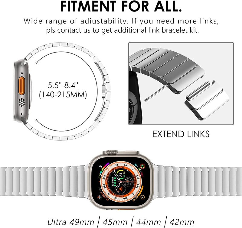 PEFKO PSS36 Hybrid Stainless Steel Watch Bands Compatible With Apple iWatch Series 8 Ultra (49mm) | iWatch Series 8 / 7 (45mm) | Series SE2 / 6 / SE / 5 / 4 (44mm) | Series 3 / 2 / 1 (42mm) | Strap Perfect For Casual For Men | Women | Unisex ([ ROLX ] SILVER) - Image 5