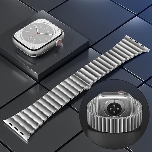 PEFKO PSS36 Hybrid Stainless Steel Watch Bands Compatible With Apple iWatch Series 8 Ultra (49mm) | iWatch Series 8 / 7 (45mm) | Series SE2 / 6 / SE / 5 / 4 (44mm) | Series 3 / 2 / 1 (42mm) | Strap Perfect For Casual For Men | Women | Unisex ([ ROLX ] SILVER) - Image 4