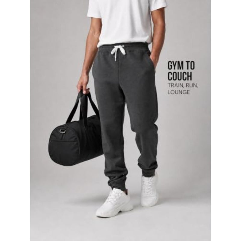 mens Cargo Pocket Jogger Pants Sweatpants for casual wear, cotton blend fabric, black color, with functional cargo pockets and tapered fit - Image 3