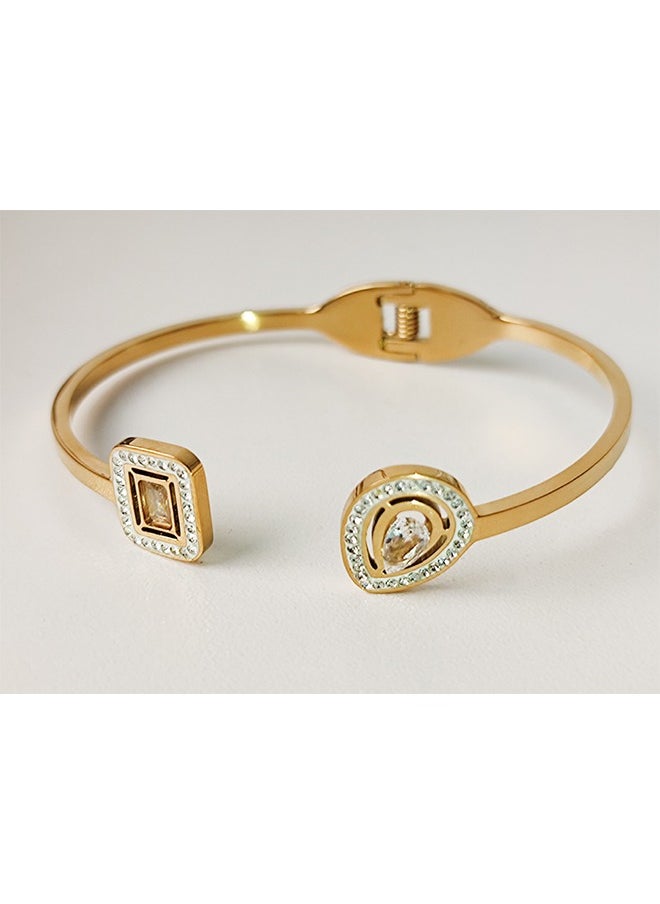 Generic - 1PC Simple Adjustable Cuff Bangle Bracelet Inlaid Shiny Zircon Minimalist Stainless steel Hand Jewelry - Image 1