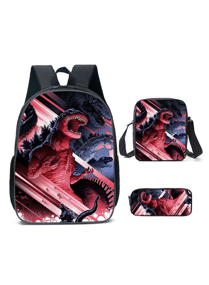 Godzilla Children's leisure load reducing large capacity printed backpack for elementary school students, 3-piece set - Image 1