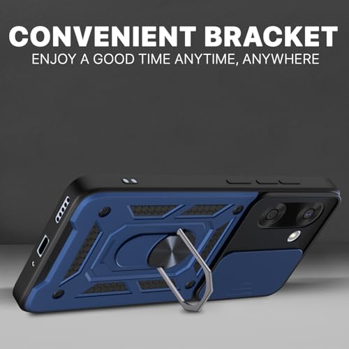 Pikkme Back Cover for Oneplus Nord Ce 5 5G | D10 Tough Armor | 360 Protection Case | Sliding Camera Shield Cover & Ring Holder Stand Bumper Case (Blue) - Image 3