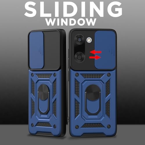 Pikkme Back Cover for Oneplus Nord Ce 5 5G | D10 Tough Armor | 360 Protection Case | Sliding Camera Shield Cover & Ring Holder Stand Bumper Case (Blue) - Image 2