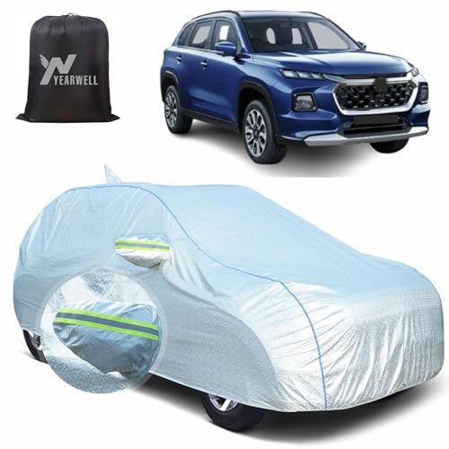 YEARWELL Car Body Cover for Maruti Grand Vitara, 100% Waterproof, Heat-Resistant with Mirror & Antenna Pockets, Soft Cotton Lining, Triple Stitched, Piping & Reflector (Reflective Silver) - Image 1