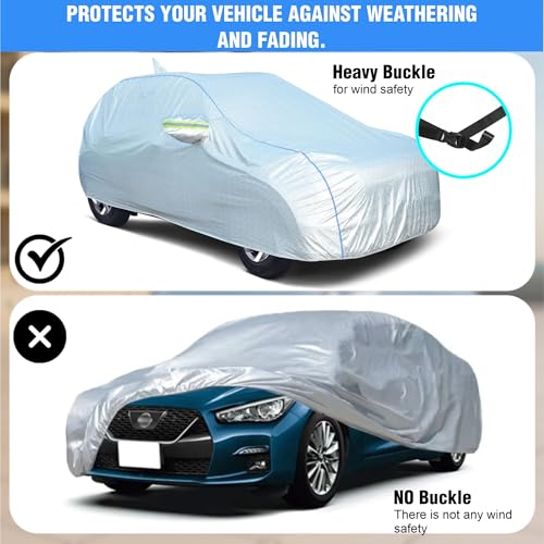 YEARWELL Car Body Cover for Maruti Grand Vitara, 100% Waterproof, Heat-Resistant with Mirror & Antenna Pockets, Soft Cotton Lining, Triple Stitched, Piping & Reflector (Reflective Silver) - Image 4