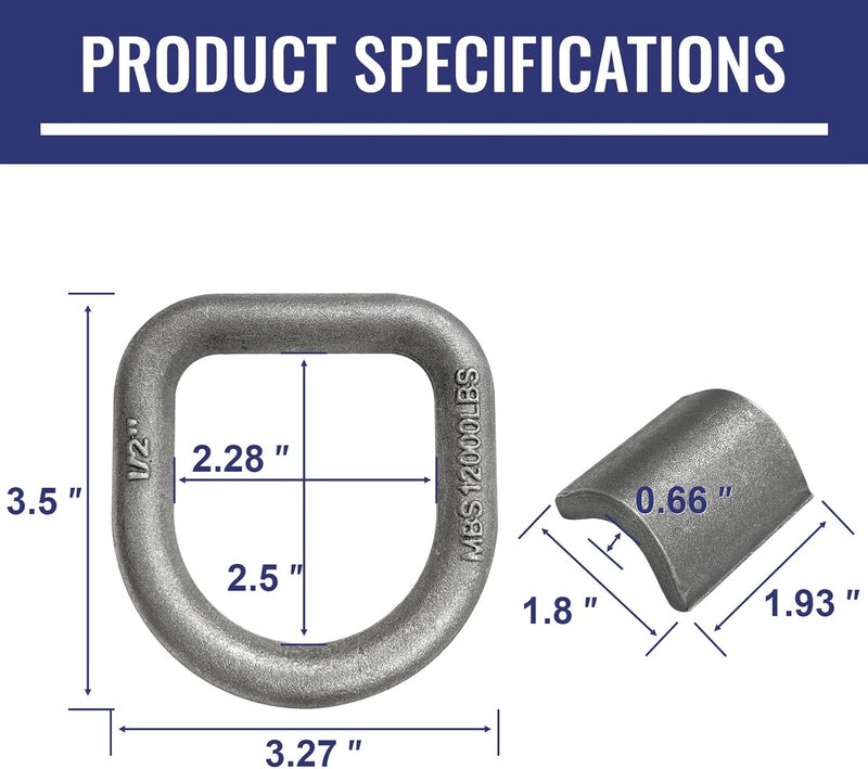 Grandroad auto Grandroad Heavy Duty Weld-On Forged D Ring - 12 Pack - Image 3
