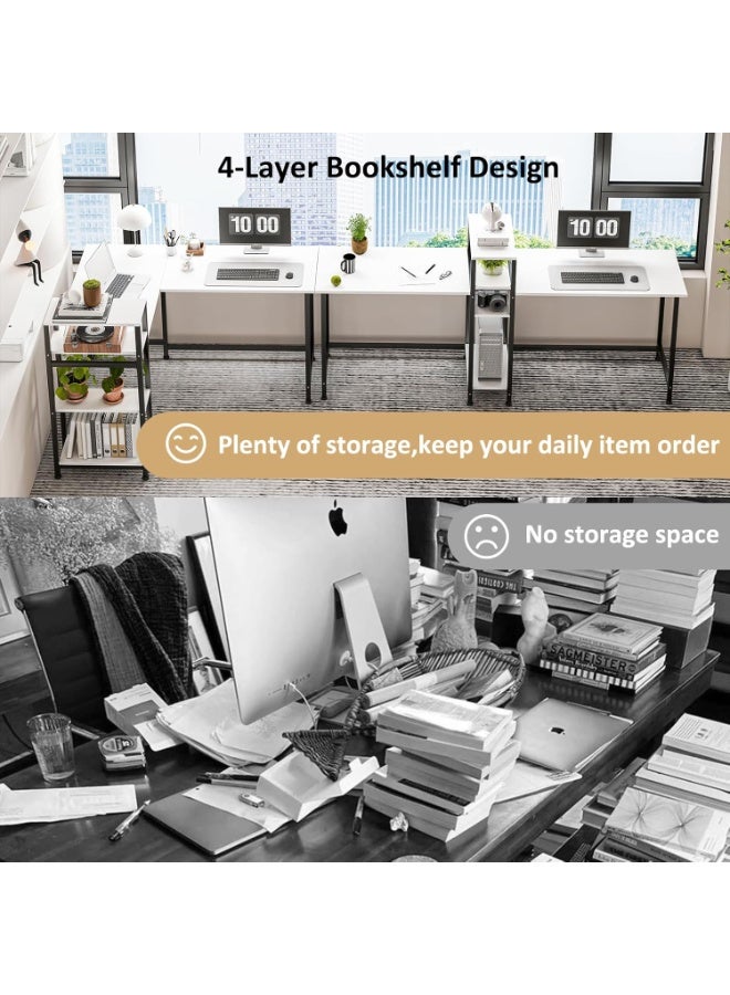 زويهاو مكتب زاوية على شكل حرف L مع رف، مكتب منزلي على شكل حرف L، مكتب ألعاب كبير، مكتب كتابة متين، محطة عمل للكتابة، مكتب ألعاب عصري بسيط (أبيض مع رف). - Image 5