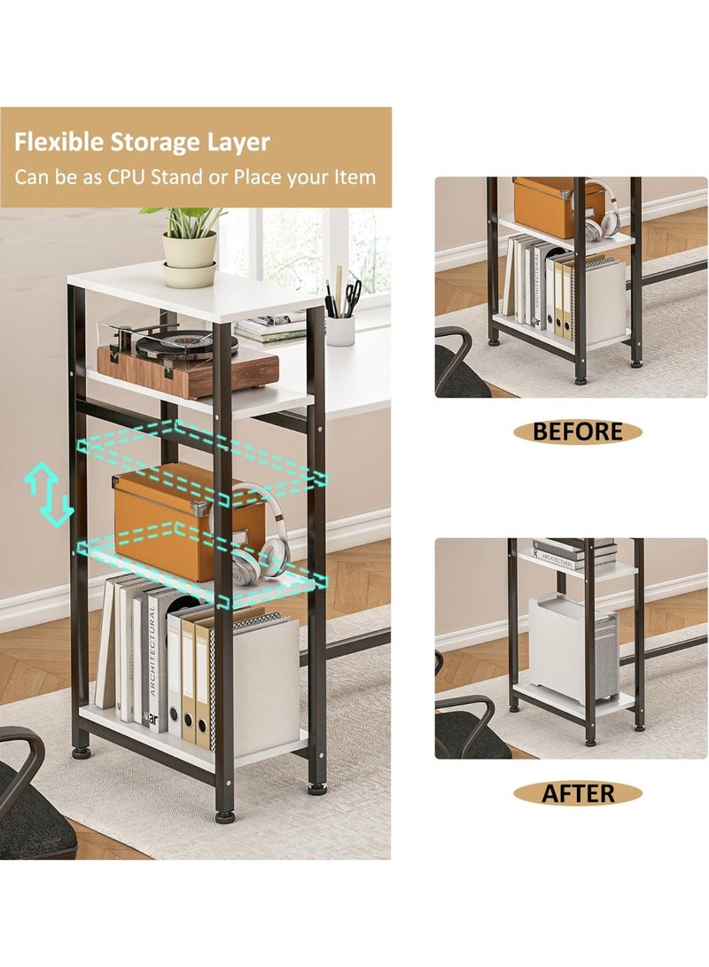 زويهاو مكتب زاوية على شكل حرف L مع رف، مكتب منزلي على شكل حرف L، مكتب ألعاب كبير، مكتب كتابة متين، محطة عمل للكتابة، مكتب ألعاب عصري بسيط (أبيض مع رف). - Image 4