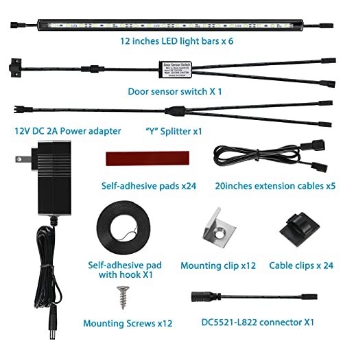 Litever LED Safe Lighting Kit. Door Control Activated. 6 pcs Slim 12 inch Light Bars. Linkable Extendable Plug-in for Gun Safe, Closet, Showcase, in-Cabinet Under Counter Pantry. Daylight 5000K - Image 3