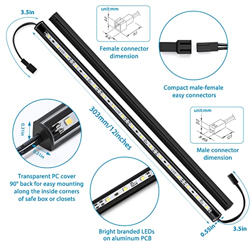 Litever LED Safe Lighting Kit. Door Control Activated. 6 pcs Slim 12 inch Light Bars. Linkable Extendable Plug-in for Gun Safe, Closet, Showcase, in-Cabinet Under Counter Pantry. Daylight 5000K - Image 2