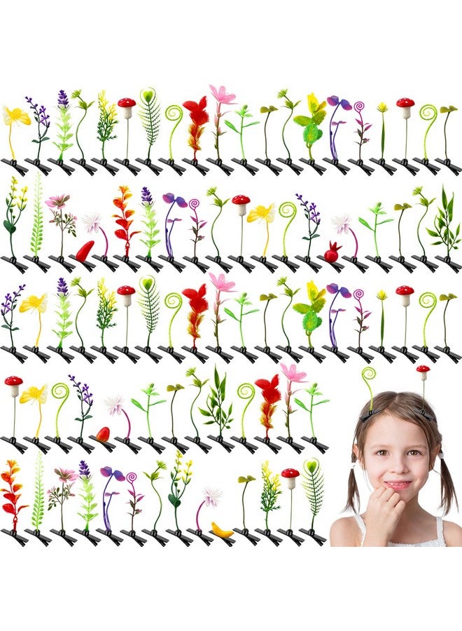 Haawooky 100 Pieces Bean Sprout Hair Clips,Mixed Style Plant Hairpins,Funny Plant Hairpins Hair Accessories for Women,Girls,Kids,Home Party,School - Image 1