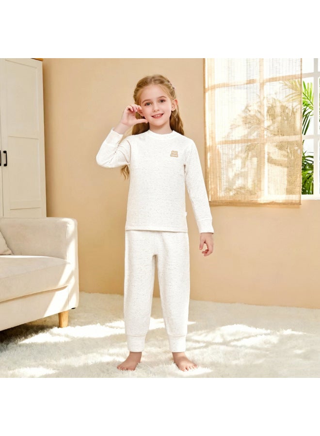 Teenagers' Autumn And Winter Children's Soft Fleece Thermal Underwear Set, Medium And Large Boys And Girls Colored Sand Autumn Clothes And Pajamas