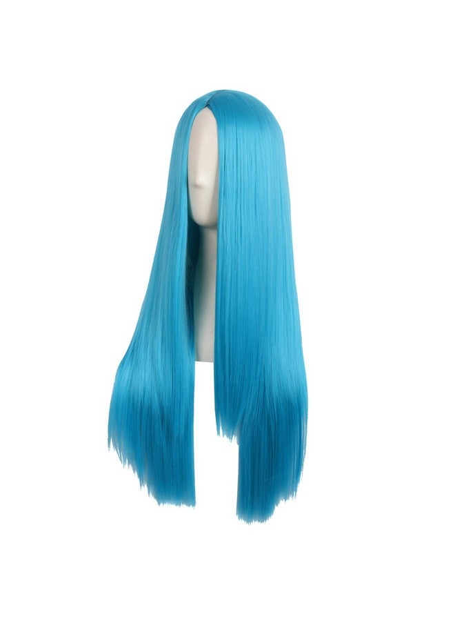 MapofBeauty MapofBeauty 28 Inch/70cm Women Special Natural Long Straight Synthetic Wig (Cyan Blue)  - Image 3