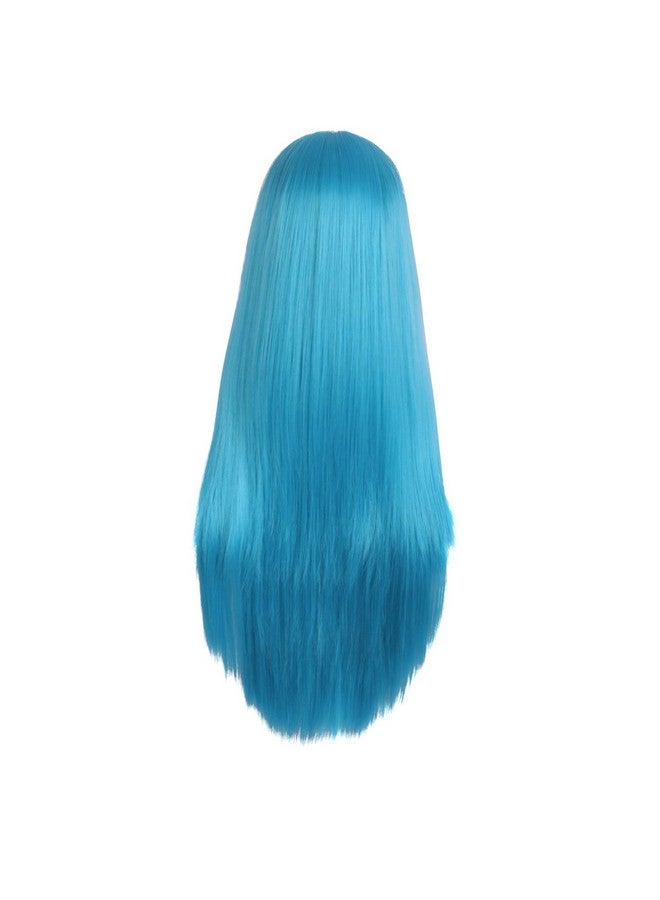 MapofBeauty MapofBeauty 28 Inch/70cm Women Special Natural Long Straight Synthetic Wig (Cyan Blue)  - Image 4