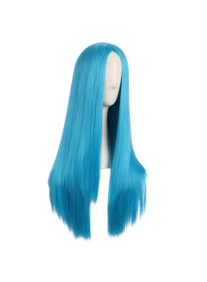 MapofBeauty MapofBeauty 28 Inch/70cm Women Special Natural Long Straight Synthetic Wig (Cyan Blue)  - Image 2
