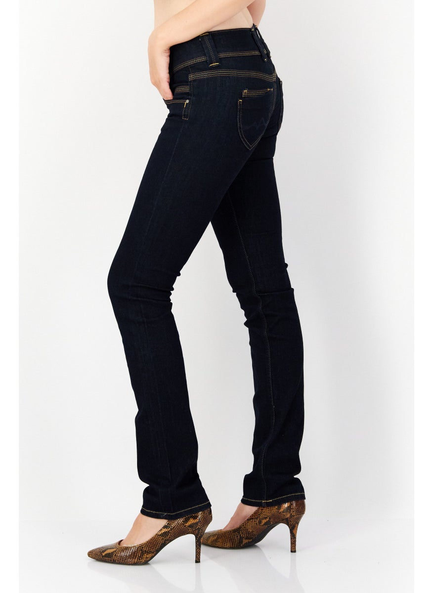 Pepe Jeans Women Straight  Fit Dark Wash Stretchable Denim Jeans, Navy Blue  - Image 2