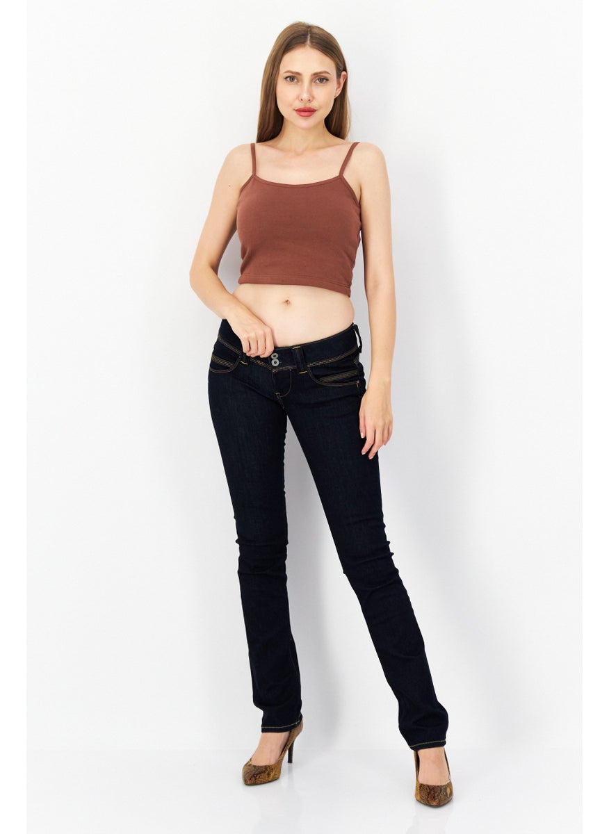 Pepe Jeans Women Straight  Fit Dark Wash Stretchable Denim Jeans, Navy Blue  - Image 3