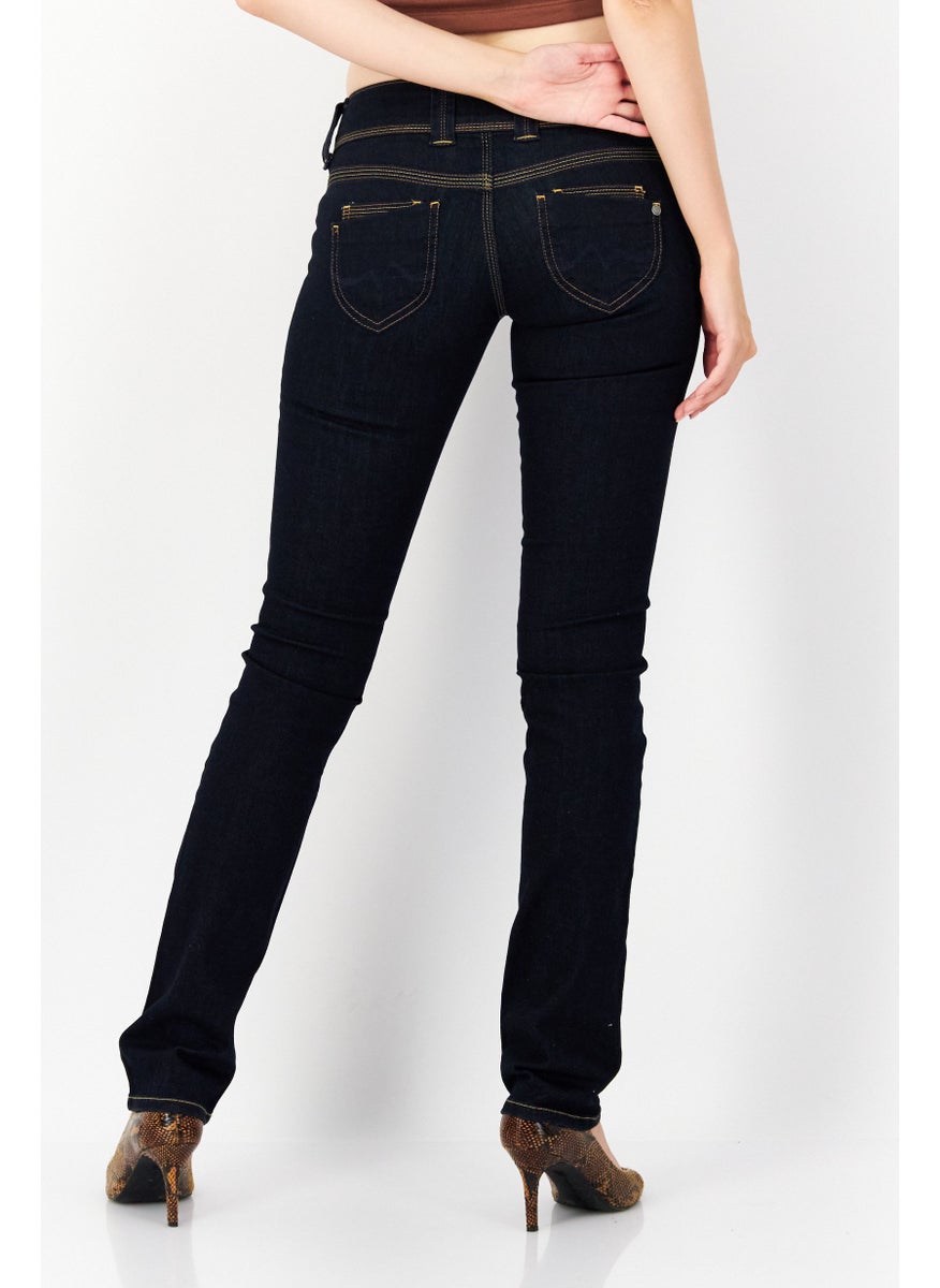Pepe Jeans Women Straight  Fit Dark Wash Stretchable Denim Jeans, Navy Blue  - Image 4