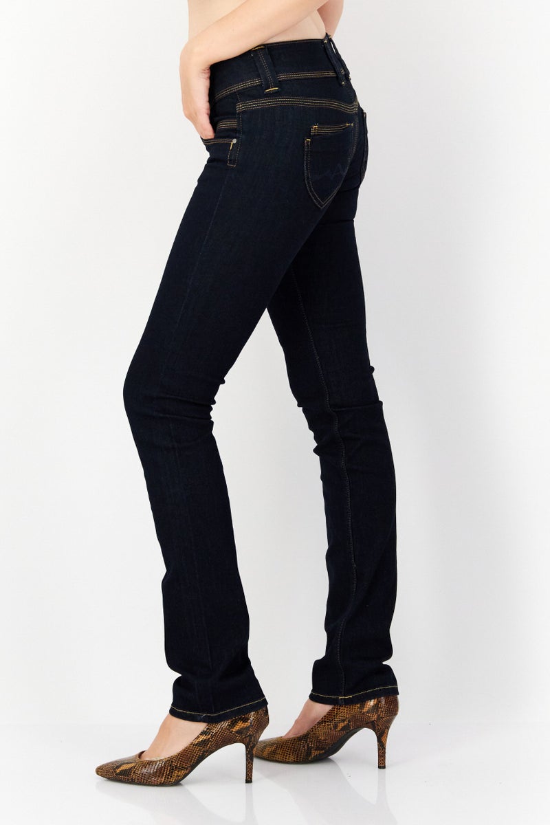 Pepe Jeans جينز دنيم ضيق مستقيم للنساء، غسلة داكنة، قابل للتمدد، أزرق بحري - Image 2