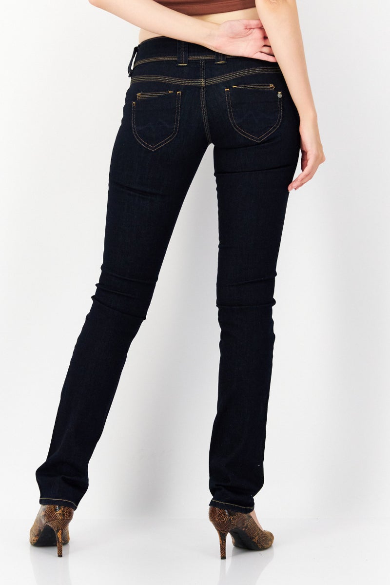 Pepe Jeans جينز دنيم ضيق مستقيم للنساء، غسلة داكنة، قابل للتمدد، أزرق بحري - Image 4