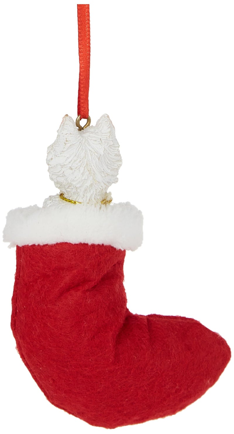 E&S Pets Westie fabric Christmas Stocking Ornament with "Santa's Little Pals" Hand Painted and Stitched Detail - Image 1