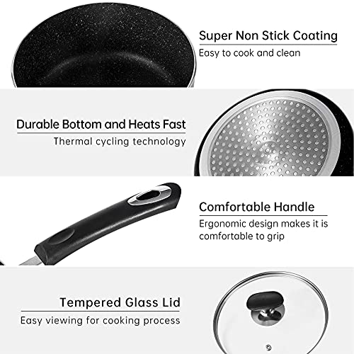 HooJay Nonstick Saucepan Set with Lid, Non Stick 1Qt & 2Qt Sauce Pan Set with Glass Lid Small Pot for Home Kitchen - Image 3