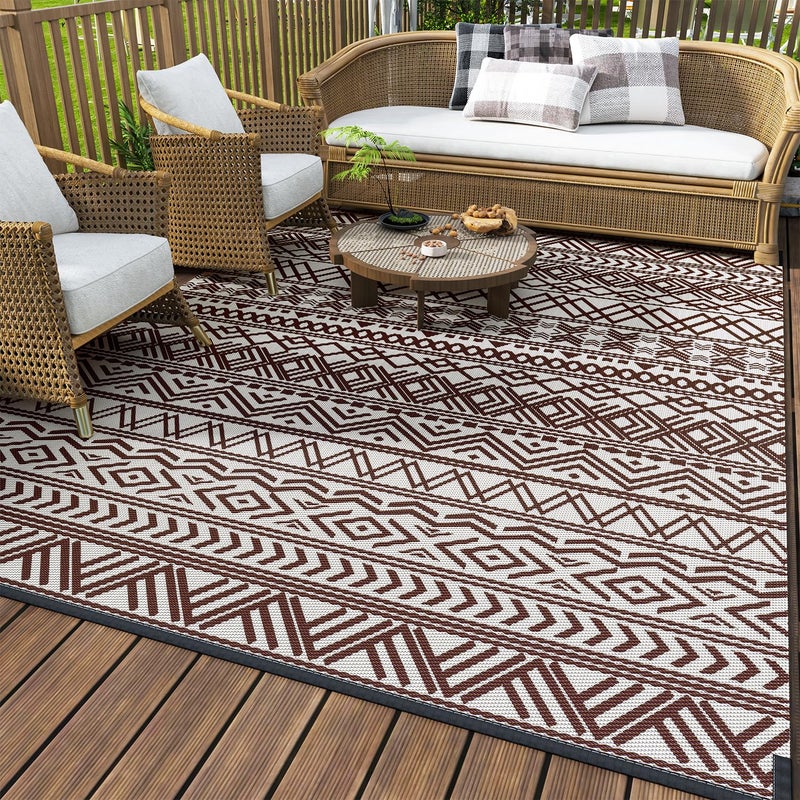MontVooOutdoor Rug Carpet Waterproof 6x9 ft Reversible Patio Rug RV Camping RugPlastic Straw Rug Outside Indoor Outdoor Area Rug for Patio Deck Balcony Picnic Beach Outdoor Decor Boho Beige Brown