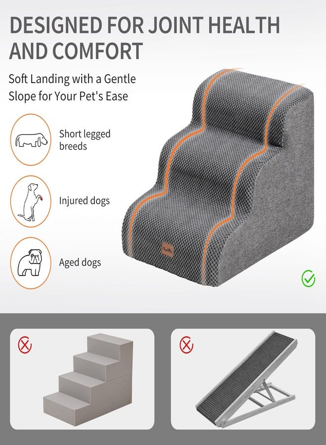 MADE 4 PETS Made4Pets Dog Stairs Ramp for Small Dogs 15.7" H, 3-Step Dog Steps for Bed Couch Sofa and Chair, 35D Foam Pet Steps for Small Dogs and Cats, Non-Slip Bottom Pet Stairs, Grey - Image 4