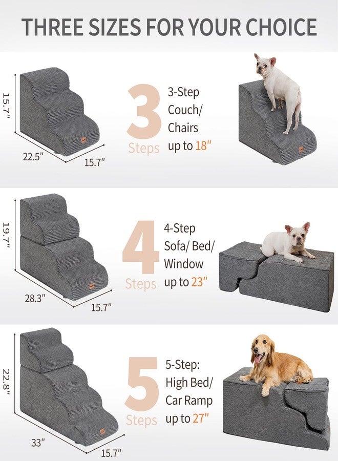 MADE 4 PETS Made4Pets Dog Stairs Ramp for Small Dogs 15.7" H, 3-Step Dog Steps for Bed Couch Sofa and Chair, 35D Foam Pet Steps for Small Dogs and Cats, Non-Slip Bottom Pet Stairs, Grey - Image 2