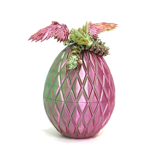 Flavery 3D Printed Flying Dragon Egg 7 Winged Dragon in Diamond Easter Eggs Flexible Crystal Animal Inside Mystery 3D Gift Desk Decoration Fidget Toy Green Mix Pink Gold - Image 1