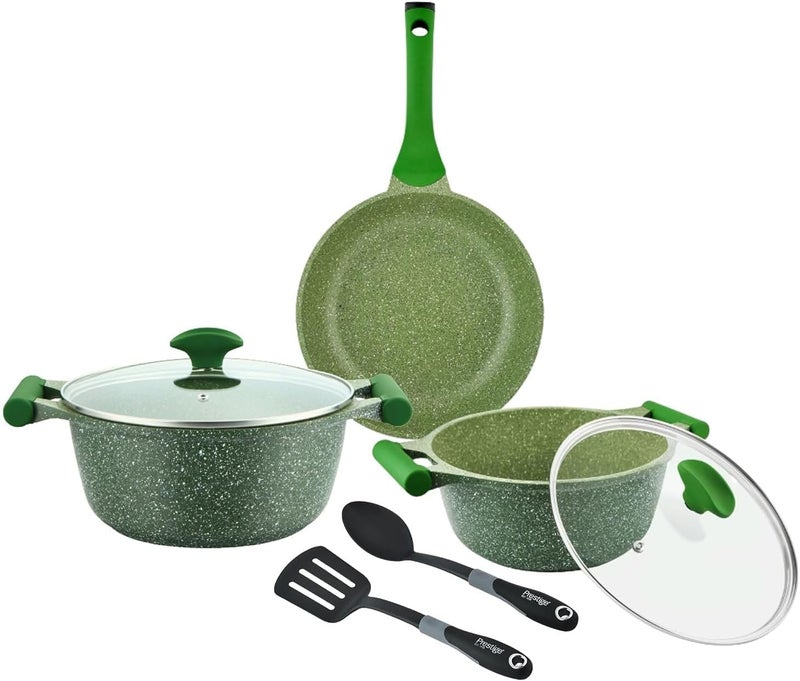 Prestige Essentials Granite 7 Piece Non-Stick Cast Aluminium Cookware Sets | Induction Compatible Pots and Pans Set | Grenn - PR80960 Green - Image 1