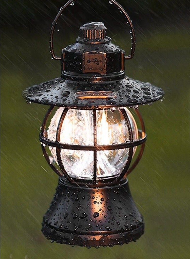 Retro Camping Lantern Black，Portable Camping Light Waterproof Camping Lamp,Hanging Dimmable Tent Light for Outdoor Hiking Garden Fishing Emergency - Image 1