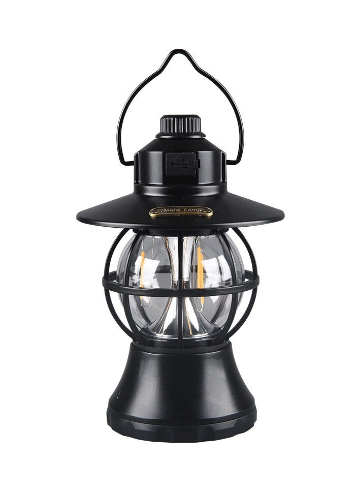 Retro Camping Lantern Black，Portable Camping Light Waterproof Camping Lamp,Hanging Dimmable Tent Light for Outdoor Hiking Garden Fishing Emergency - Image 2